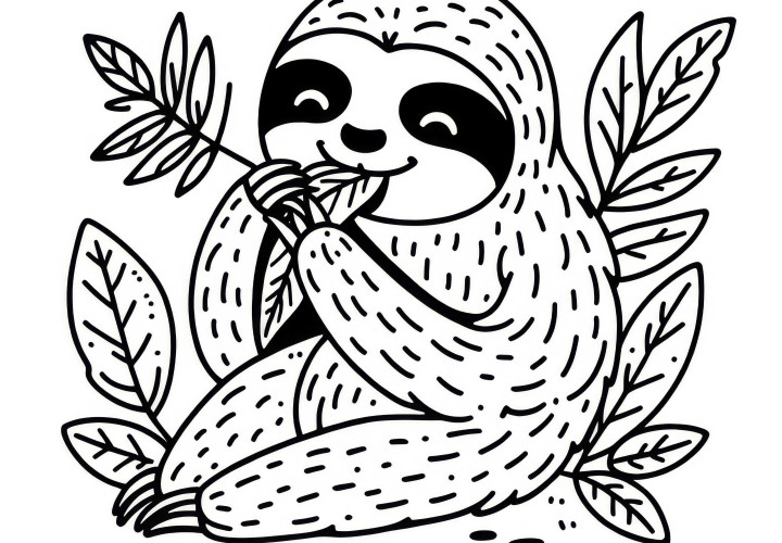 Un paresseux mâche une feuille : image à colorier gratuite Paresseux mâche une feuille : Dessin à colorier gratuit