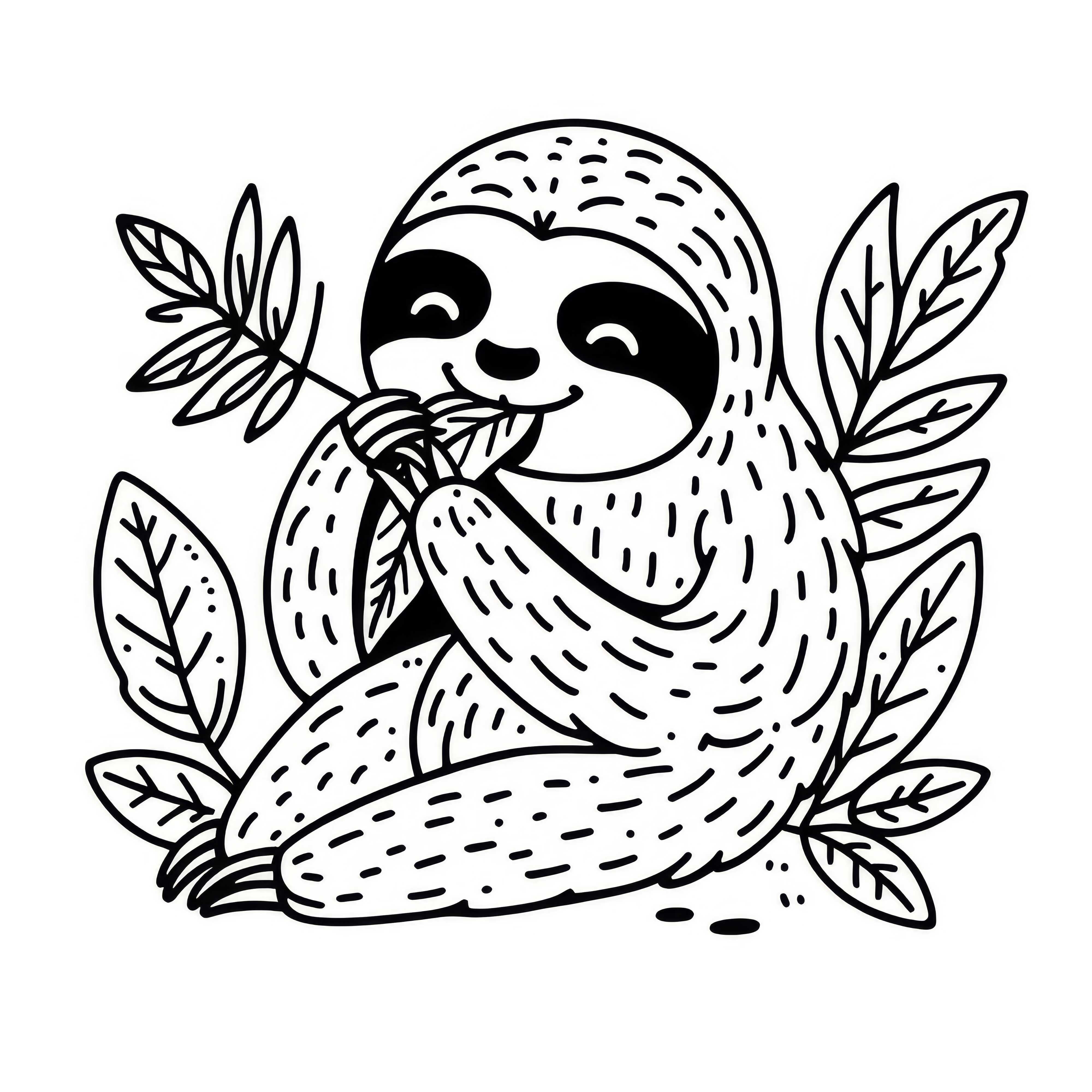 Un paresseux mâche une feuille : Dessin à colorier gratuit