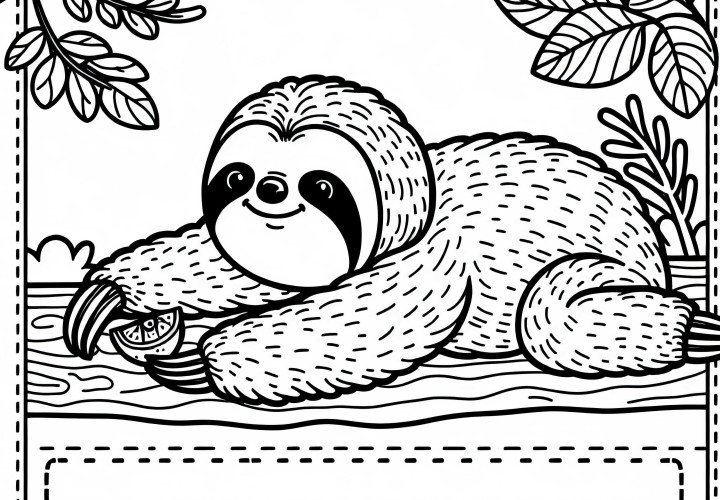Un paresseux étire sa patte vers un fruit : Image à colorier gratuite Le paresseux tend la patte vers un fruit : Dessin à colorier gratuit