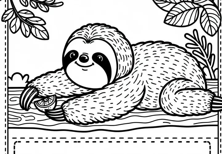 Ленивец тянет лапу к фрукту: Бесплатная раскраска