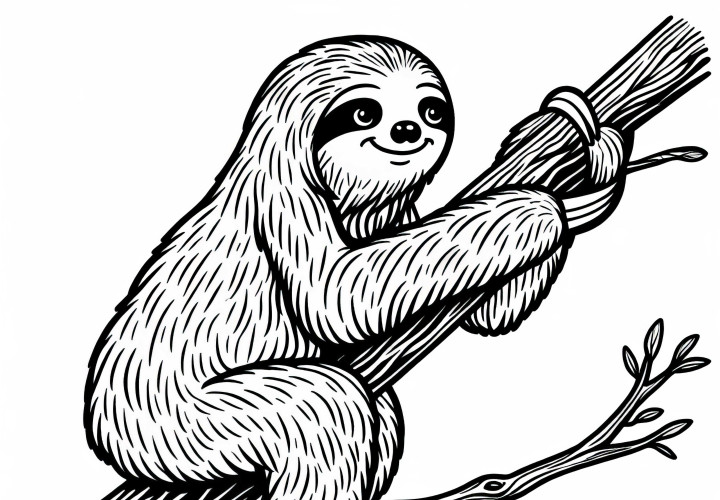 Paresseux grimpe sur une branche : Modèle à colorier à télécharger (Gratuit) Paresseux grimpe sur une branche : Modèle à colorier à télécharger (Gratuit)