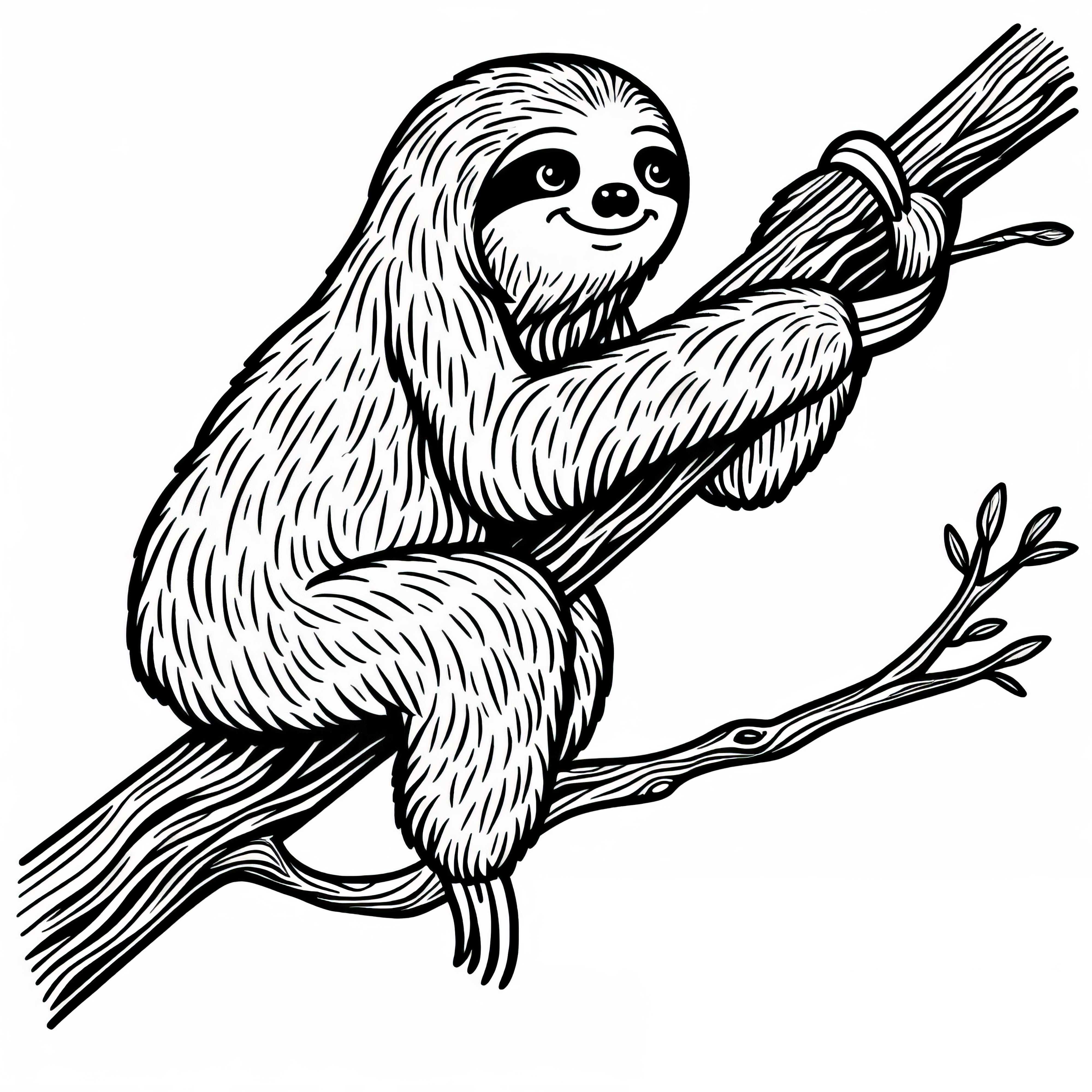 Paresseux grimpe sur une branche : Modèle à colorier à télécharger (Gratuit)