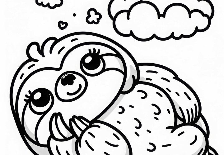 Paresseux regarde les nuages : Dessin à colorier à télécharger (Gratuit) Paresseux regarde les nuages : image à colorier à télécharger (Gratuit)