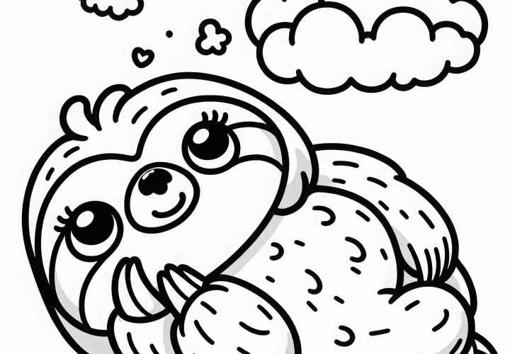 Ленивая обезьяна смотрит на облака: Раскраска для скачивания (Бесплатно)