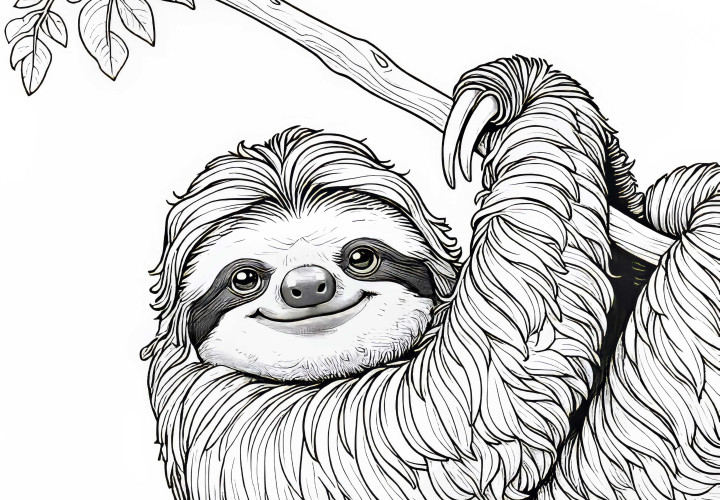 Paresseux pend détendu à la branche : Modèle de coloriage gratuit Paresseux pend détendu à la branche : coloriage gratuit