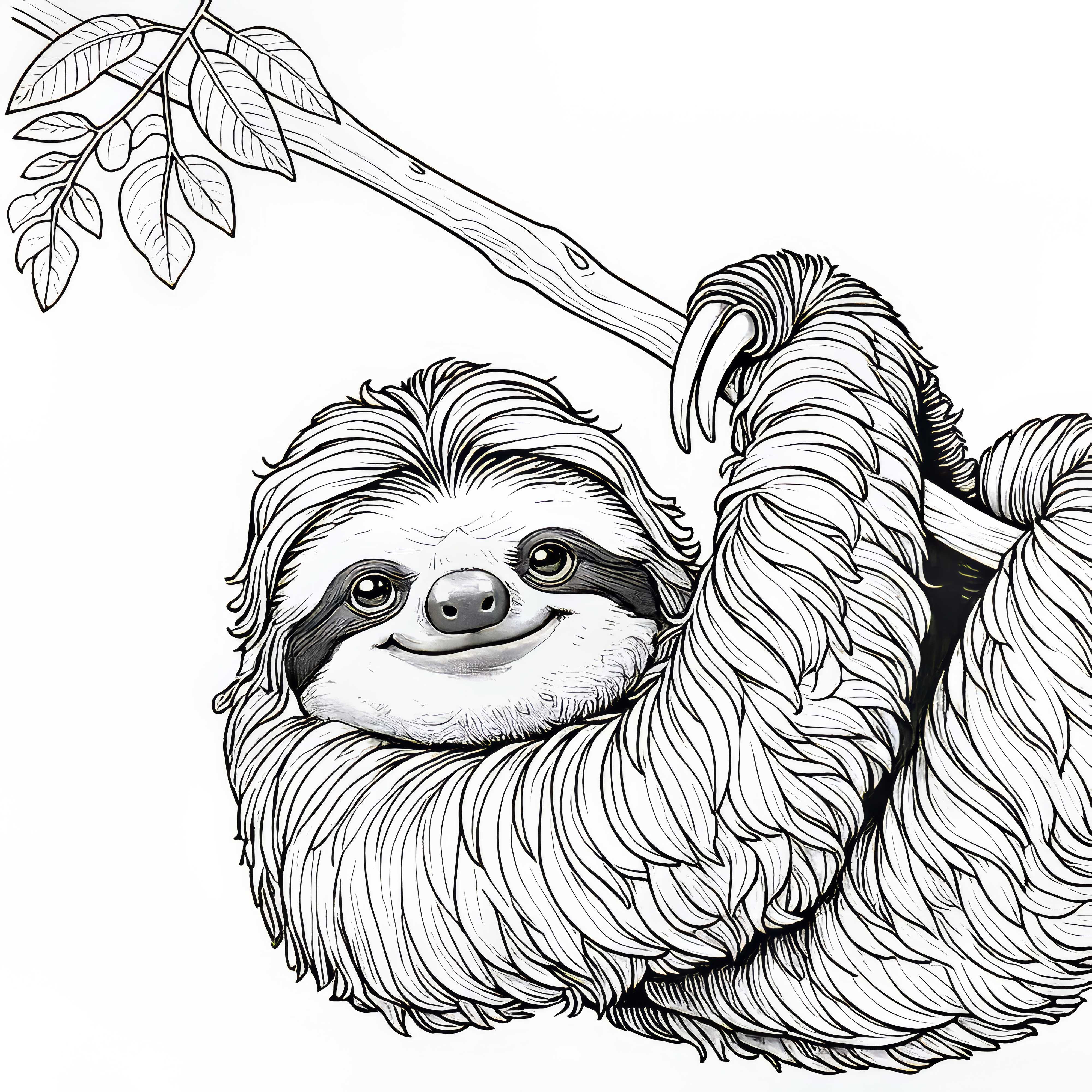 Paresseux suspendu confortablement à la branche : modèle de coloriage gratuit