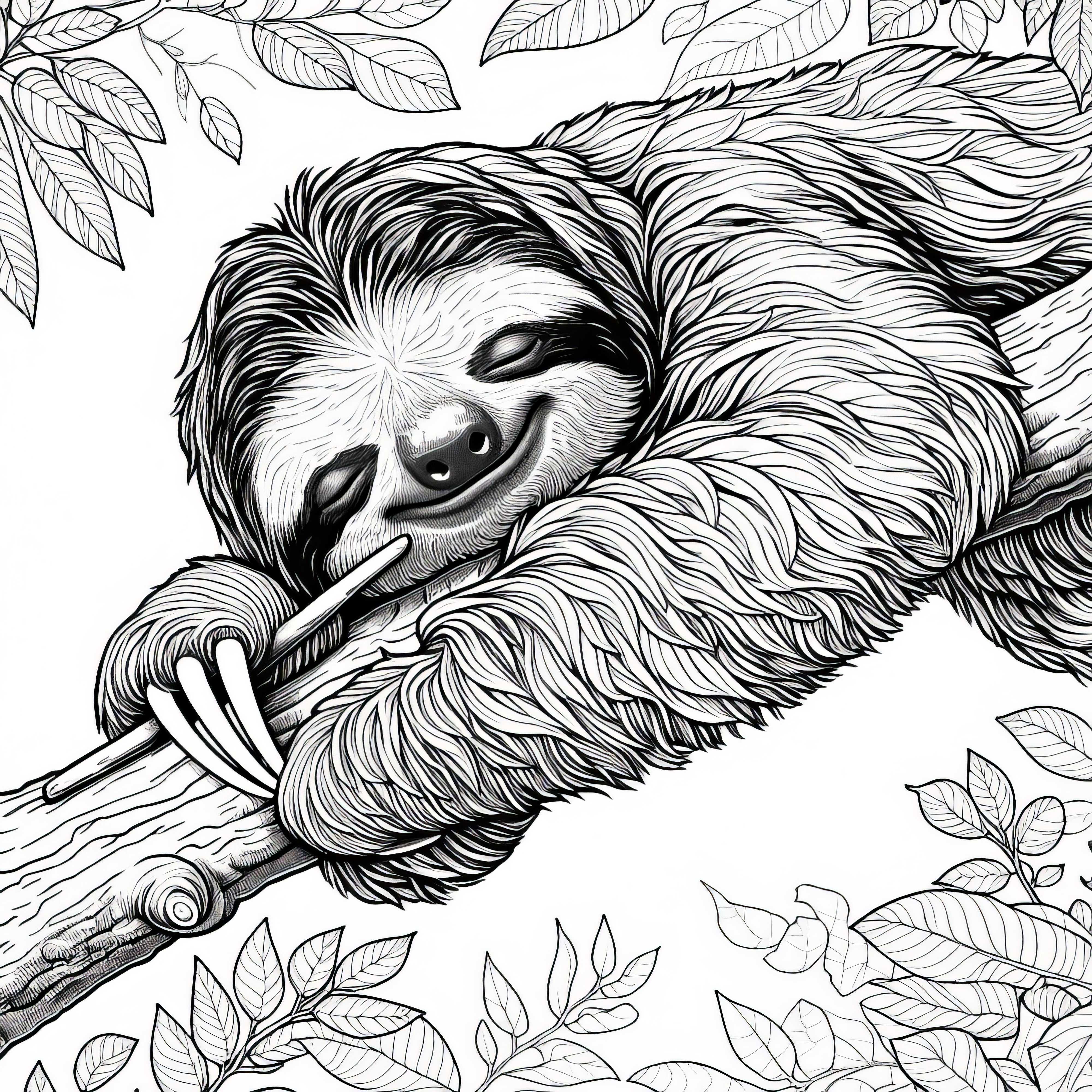 Paresseux dort sur une branche : Dessin à colorier de haute qualité (Gratuit)