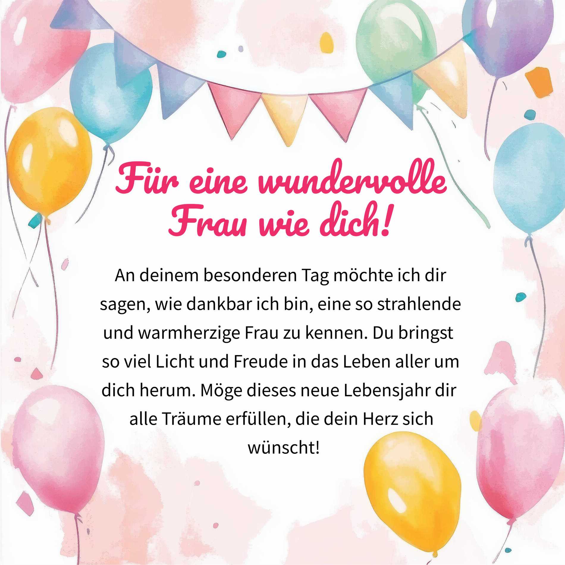 Geburtstagskarte für Frauen kostenlos herunterladen - Fertige Glückwunschkarte per WhatsApp oder E-Mail versenden Schöne Geburtstagskarte für Frauen mit herzlichen Glückwünschen und festlicher Gestaltung zum Herunterladen