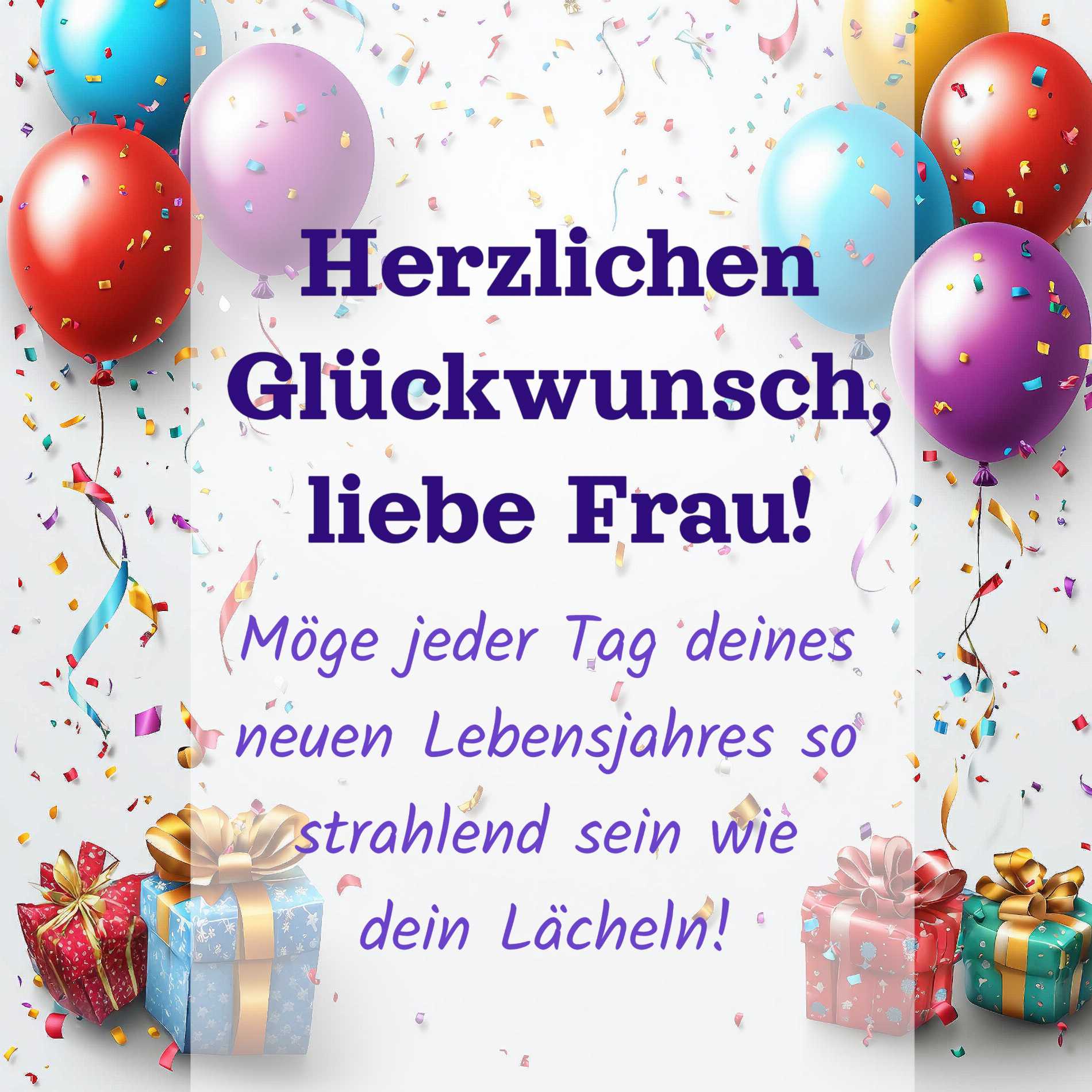 Kurze Geburtstagskarte für Frauen kostenlos - Schnell herunterladen und per WhatsApp versenden Geburtstagskarte für Frauen mit kurzem Glückwunsch und elegantem Design