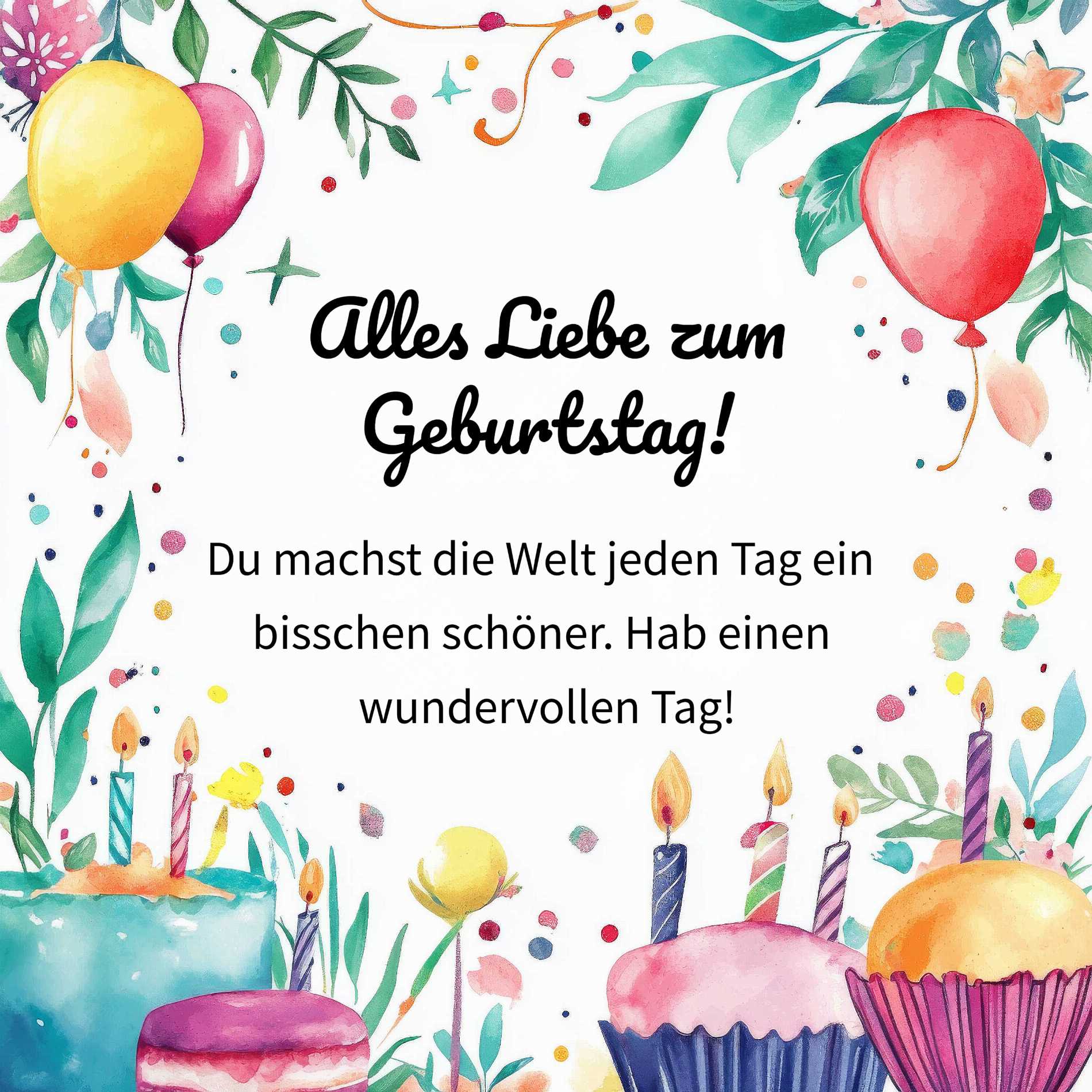Süße Geburtstagskarte für Frauen gratis downloaden - Perfekt für Messenger und E-Mail Liebevolle kurze Geburtstagskarte für Frauen mit warmherzigen Wünschen