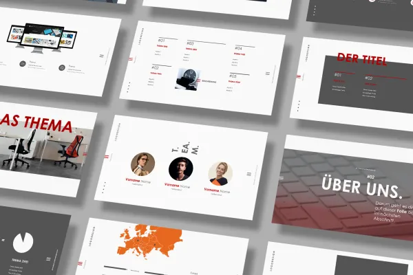 Foliomallid Attention-disainis PowerPointile, Keynote'le ja Google Slides'ile.