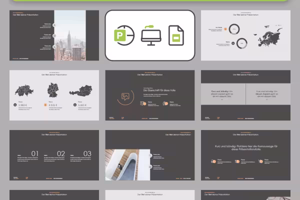 Preview layout templates in clean design for PowerPoint, Google Slides and Keynote