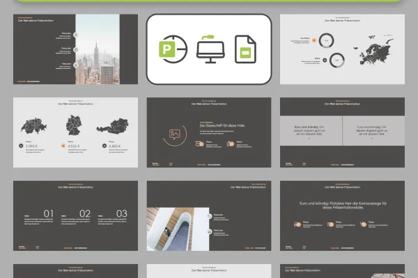 Vorschau auf Layout-Templates im Clean-Design für PowerPoint, Google Slides und Keynote