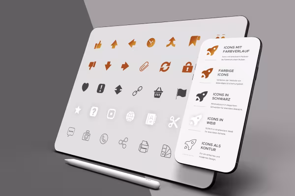 Icons und Symbole in verschiedenen Farben sowie konturierter Variante