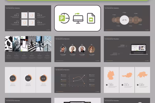 Aperçu des modèles pour PowerPoint, Keynote et Google Slides dans le style Simplex.