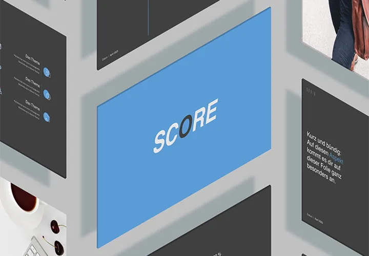 Soevereine dynamiek: het "Score"-ontwerp voor PowerPoint, Keynote en Google Slides.