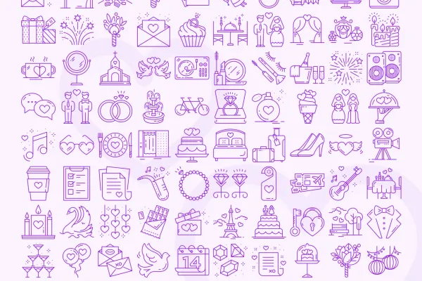 100 Icons zu den Themen Herz, Liebe, Romantik und Hochzeit