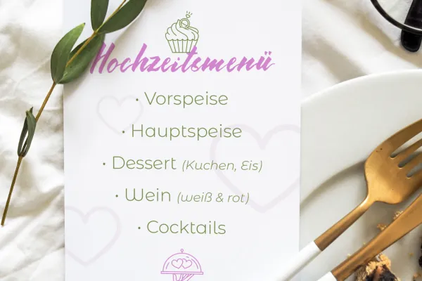 Icons auf einem Hochzeitsmenü