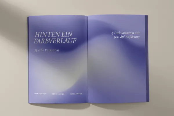 Seiten einer Broschüre mit einem violetten Farbverlauf