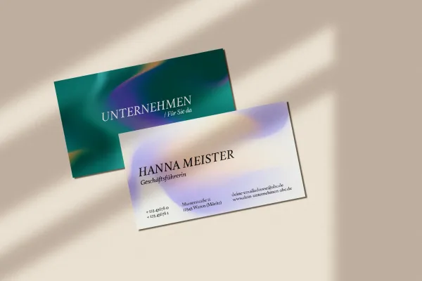 Business cards with different color gradients in the background