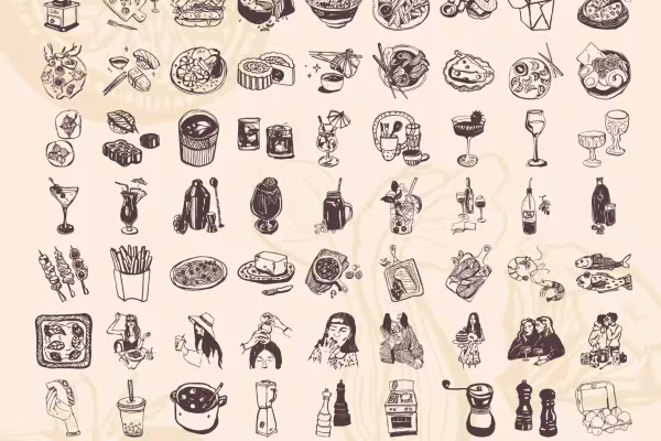 Fotos e ilustraciones con alimentos y bebidas para restaurantes, bares, cafeterías
