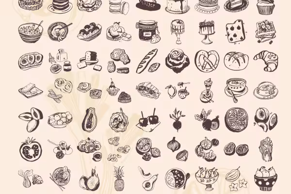 Fotos e ilustraciones con alimentos y bebidas para restaurantes, bares, cafeterías