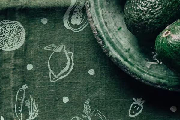Mantel con dibujos de frutas, verduras y hortalizas