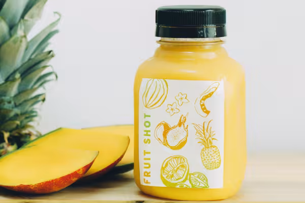Bebida de frutas con ilustraciones de frutas