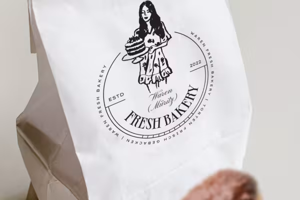 Bolsa de papel con el logotipo de la panadería
