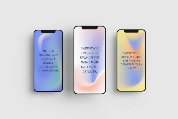 Gradienti di colore in blu e giallo sui display degli smartphone come esempio per l'utilizzo sul web.