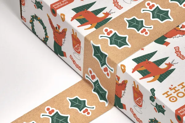Weihnachtsgeschenk mit weihnachtlichen Illustrationen als Verpackung