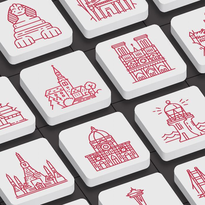 Icon-Set „Sehenswürdigkeiten“ – 100 Grafiken mit Wahrzeichen aus aller Welt