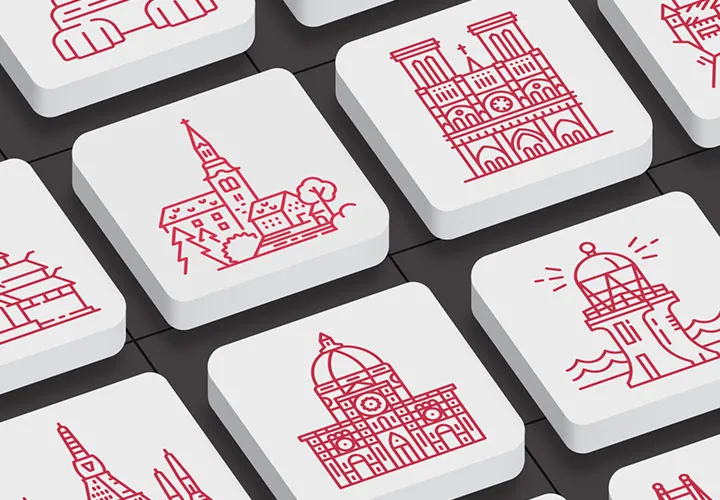 Icon set "Sights" - 100 graphics with landmarks from all over the world