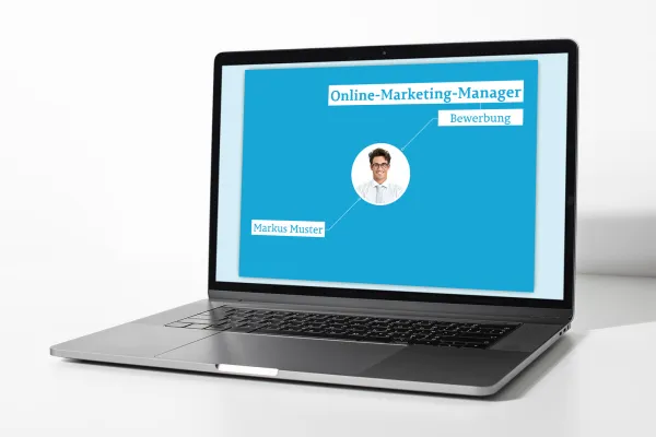 Sollicitatiesjabloon in liggend formaat voor de functie van Social Media- of Online Marketing Manager.