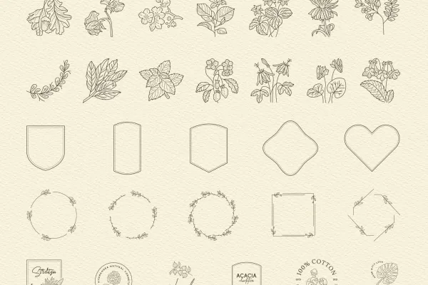Icons, Grafiken & Logos mit Blumen, Kräutern, Blüten und ziervollen Rahmen