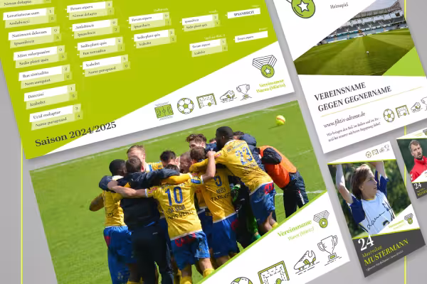 Tournament schedule, player cards and other club designs with sports icons