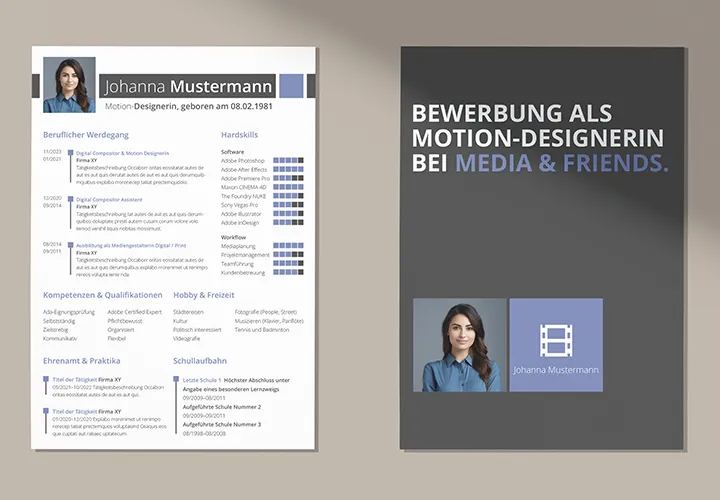 Bewerbung & Lebenslauf Motion Designer/in – Vorlage für Word, InDesign und Affinity Publisher