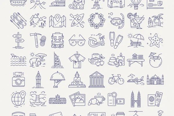 100 ikooni teemadel Reisimine ja Puhkus