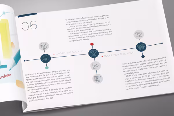 Icônes sur les thèmes de l'entreprise, du commerce et des affaires dans une brochure d'image.