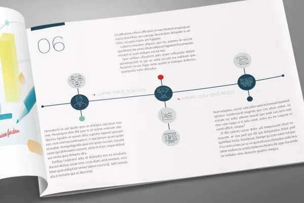 Іконки на теми компанії, бізнесу та підприємництва в іміджевій брошурі.