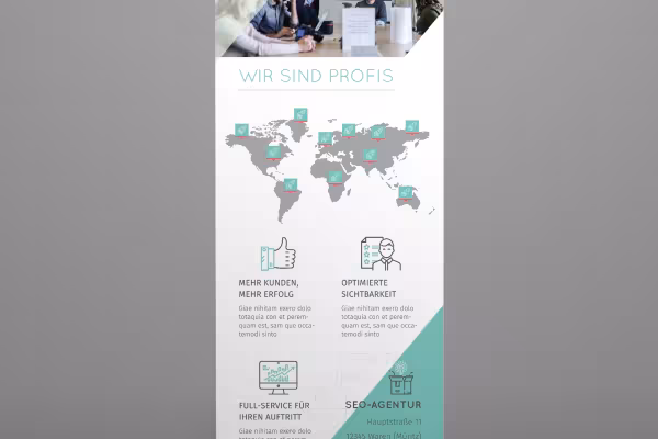 Icônes sur les thèmes entreprise, affaires et business sur un roll-up.