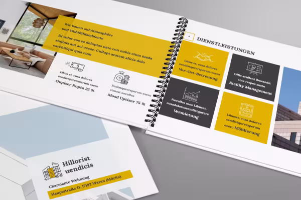Icônes sur les thèmes de l'entreprise, des affaires et du business dans une brochure