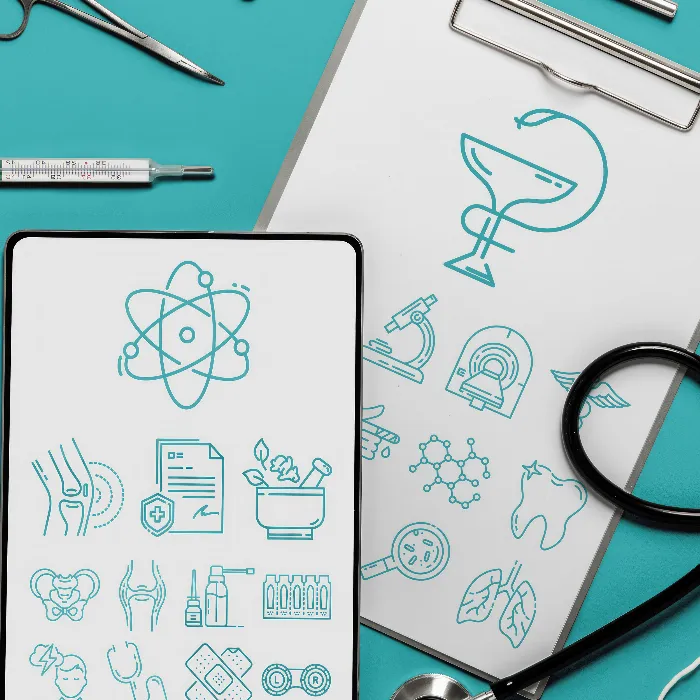 Simboli medici: 100 icone sulla salute, malattia, medico e altro.