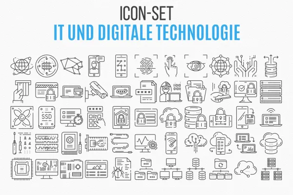 Überblick über das Icon-Set IT und digitale Technologie mit 110 Grafiken