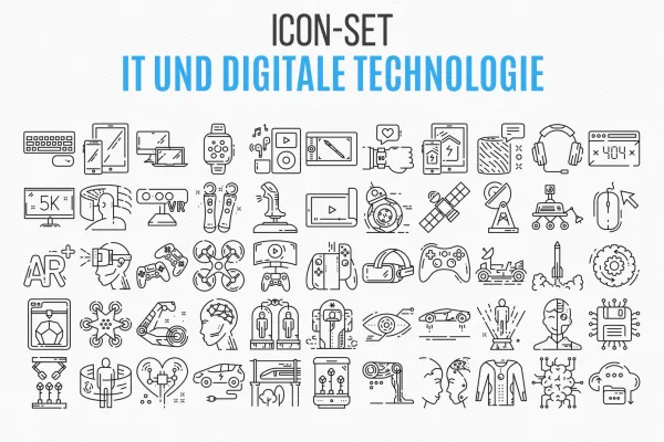 Überblick über das Icon-Set IT und digitale Technologie mit 110 Grafiken