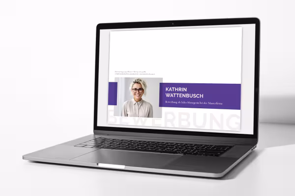 Digital søknadsmal - mal i liggende format med layout for forside, søknad, CV, referanser.