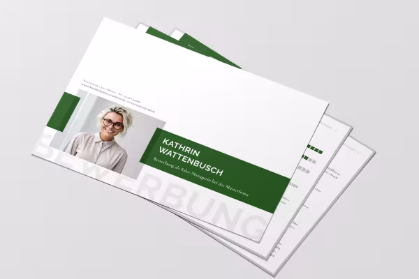 Digital søknadsmal - mal i liggende format med oppsett for forsiden, følgebrev, CV, referanser.