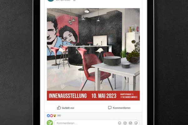 Immobilien-Foto im Bleistift-Look in einem Social-Media-Post