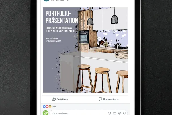 Social-Media-Post mit Bild einer Küche im Painted Look