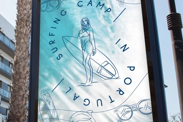 Illustration mit Surferin auf einem Plakat